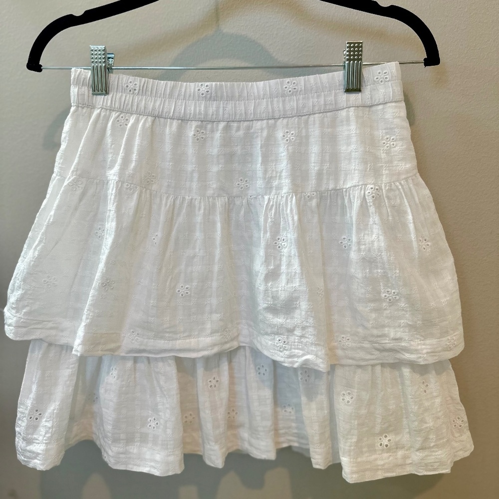 White Eyelet Ruffle Universal Thread Skirt XS